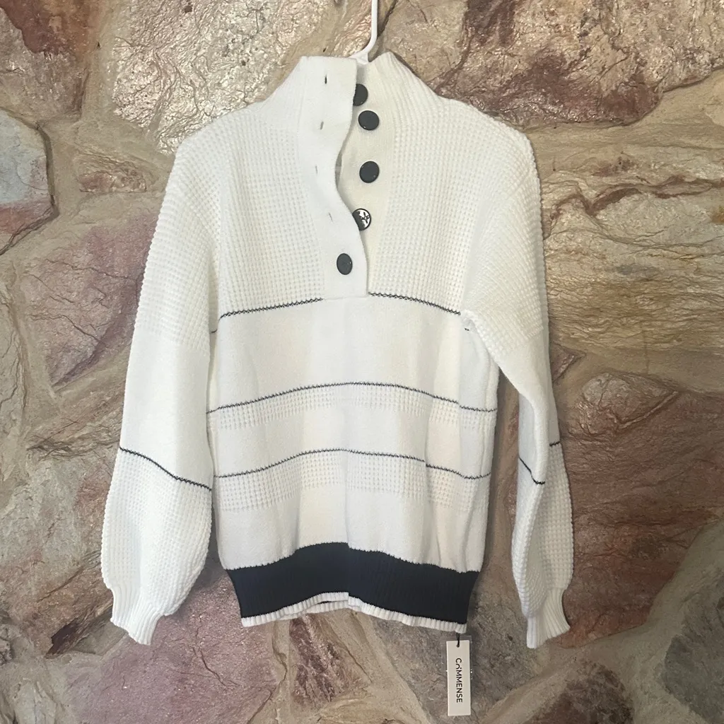 Commense Open Collar Button Up Sweater size small White - Image 3