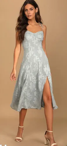 Lulus Lulu's Loveliest Looks Dusty Blue Floral Jacquard Tie-Strap Midi Dress  - $65 (13% Off Retail) - From Della