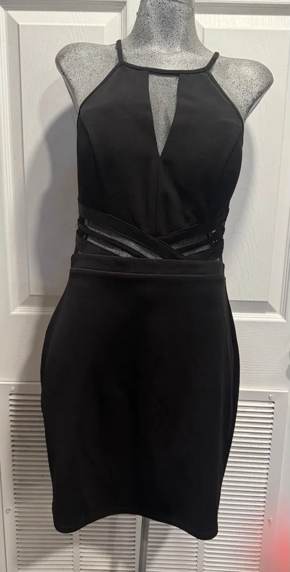 Jodi Kristopher black bodycon mini dress with halter neck, size 13 - $30