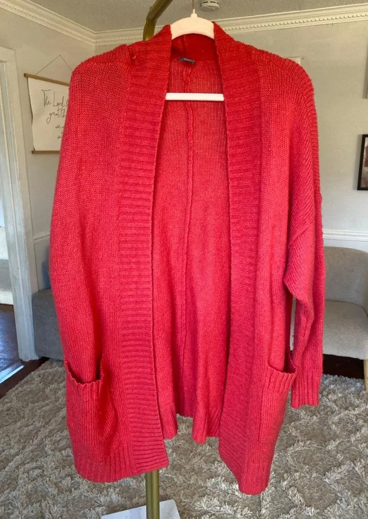 Aerie Open Front Wool Cardigan Cottagecore Soft Lounge Cozy Red Parisian Scandi