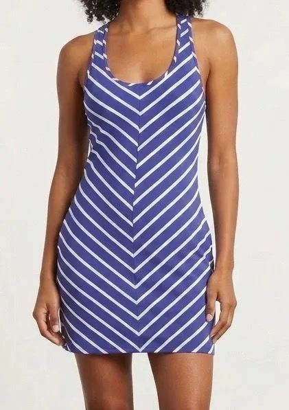 Juicy Couture Womens Medium Blue White Chevron Stripe Racerback Mini Tank Dress