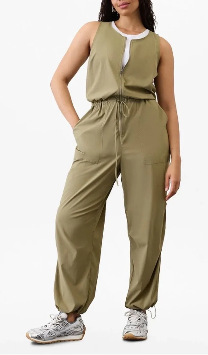 Athleta Flex Zip-Up Sleeveless Barrel Le Jumpsuit in Olive Green Medium