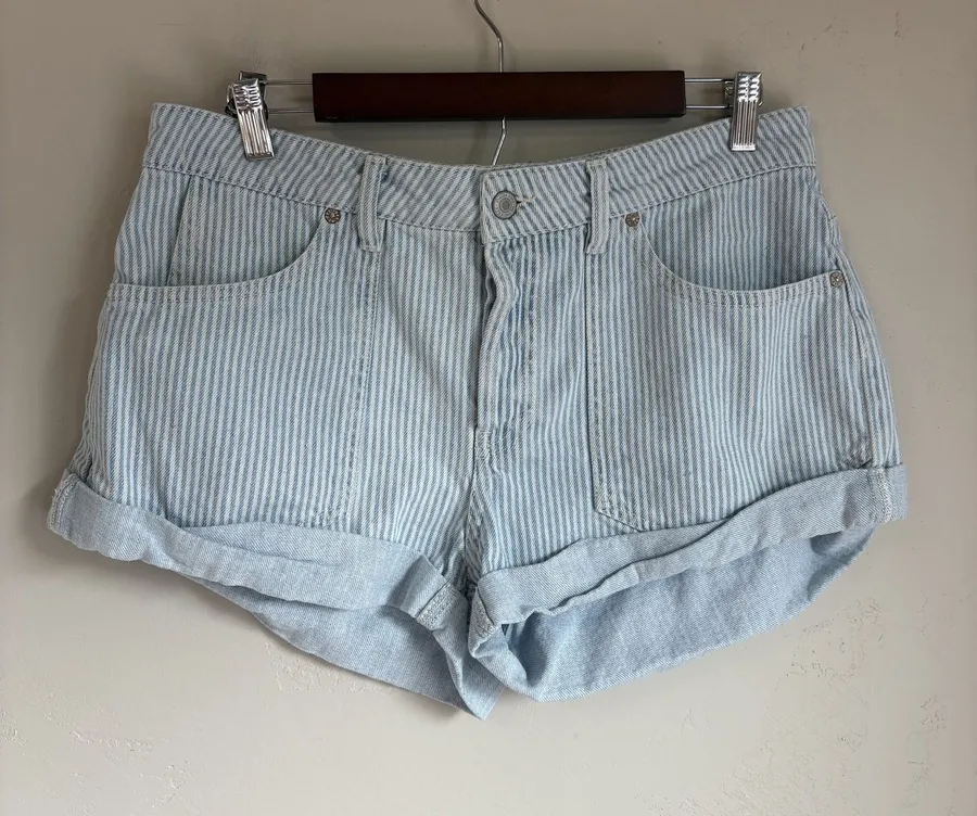 We The Free Beginner's Luck Railroad Stripe Slouch Denim Shorts Size 29