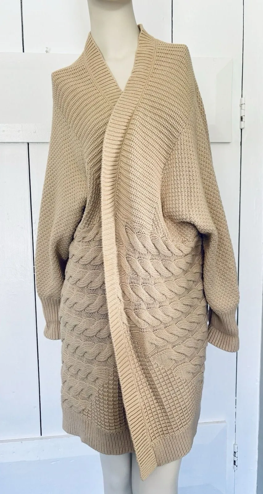 Bass Knit Cardigan Womens Sweater L/XL Cable Texture Chunky Tan Beige Sand