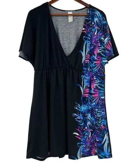 Swimsuits for All plus size black floral short sleeve swim cover up size 18/ 20