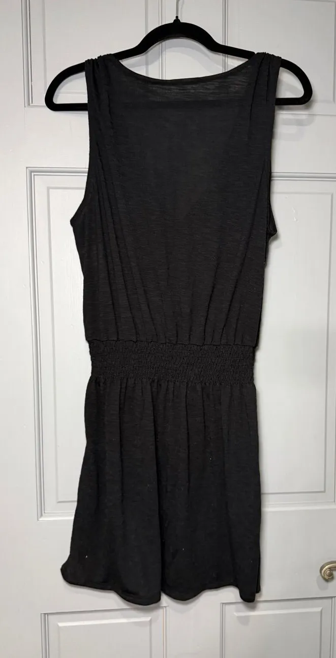 BECCA Charcoal Gray Sleeveless Swim Cover Up Smocked Waist NWOT