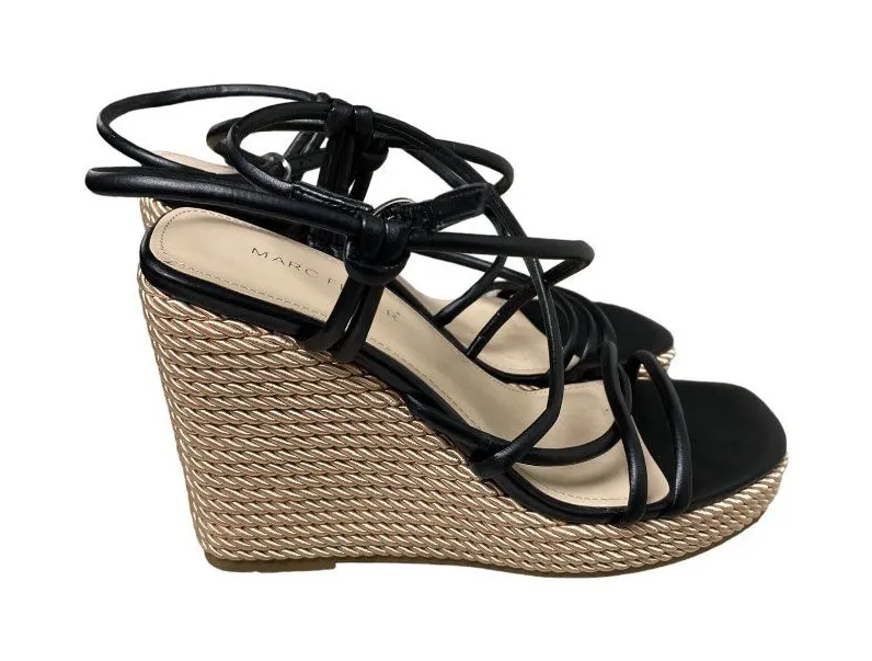Marc Fisher Women's Black Strappy Wedge 4" Heels Size 8M-SKU 1934
