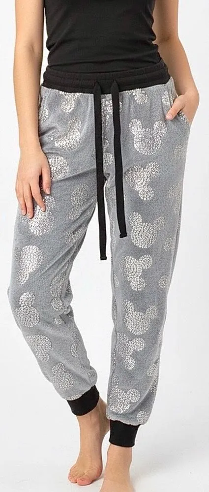 Disney Mickey Mouse Womans Grey Plush with Sparkly Micky Pajama Pants - Size XS