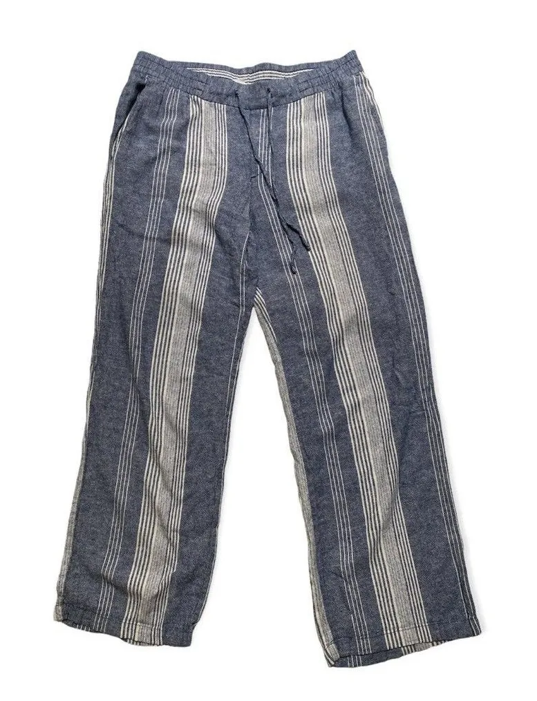Old Navy White Blue Linen Blend loose striped pants Maritime Coastal Size: M
