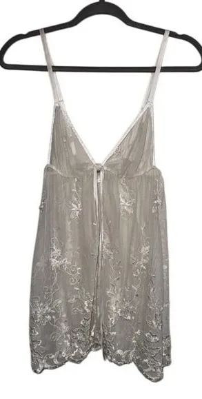 Frederick's of Hollywood Sheer Mesh Embroidered Babydoll Lingerie Y2K Coquette