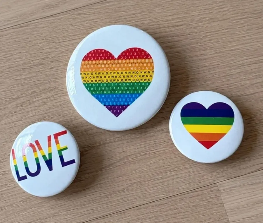 Set of 3 Rainbow Pride Pin Back Buttons LGBTQ Love Heart NY Transit Museum