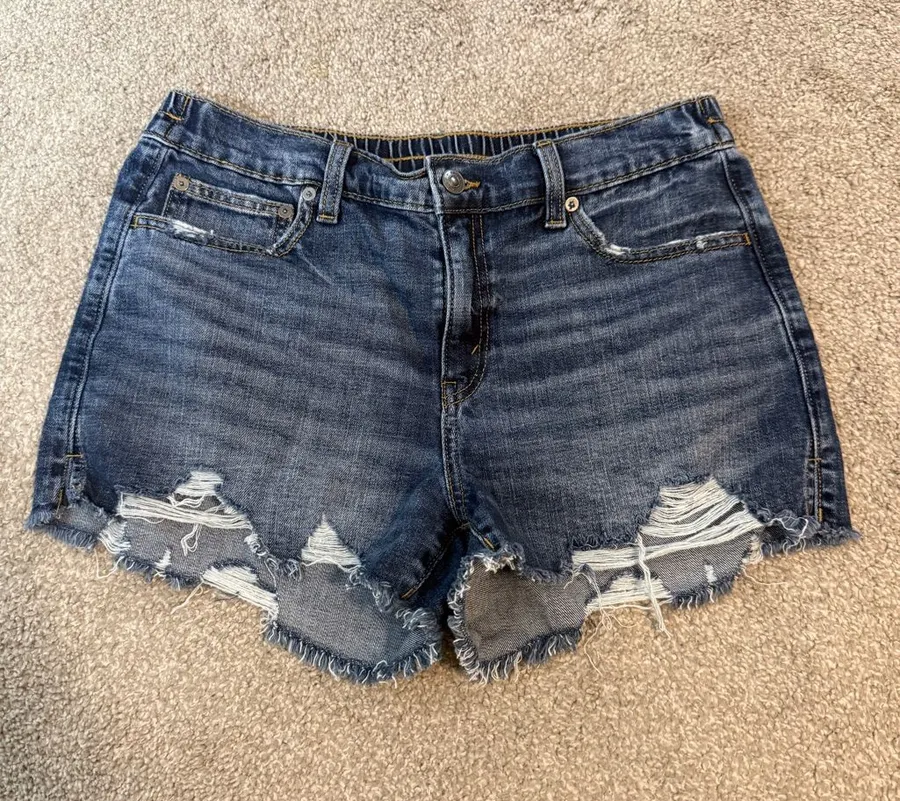 aerie Dark Blue Distressed Denim Shorts