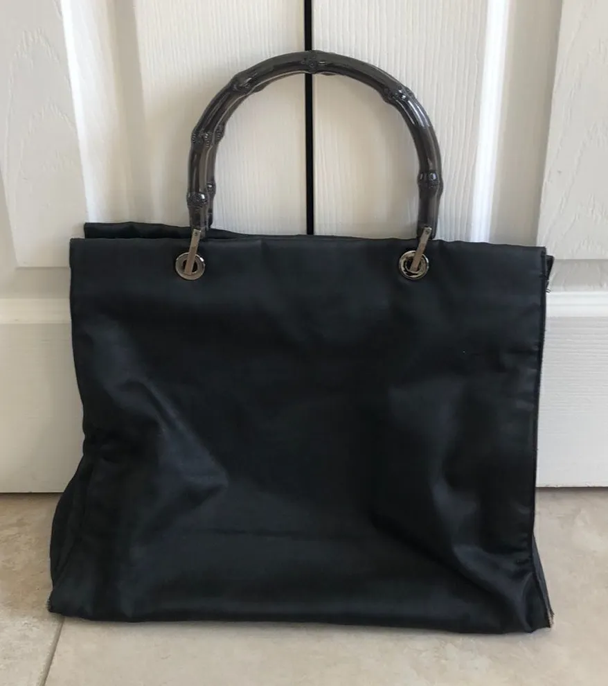Gucci Black Double Bamboo Handle Tote Bag