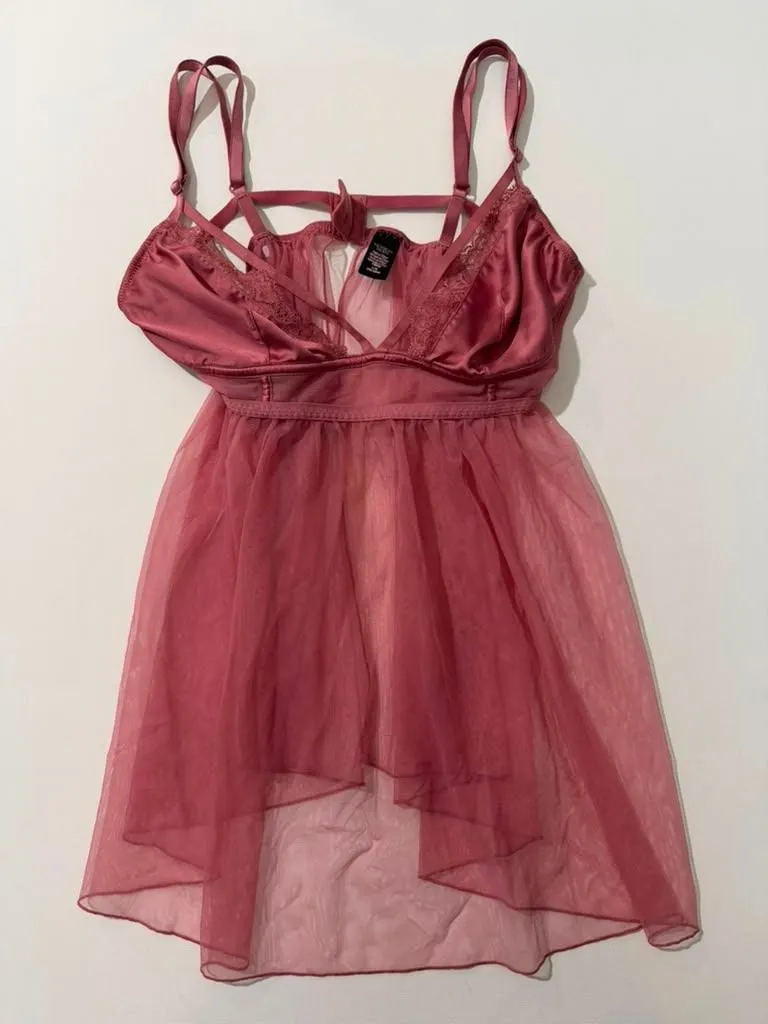 VS Fairycore Romantic Dusty Pink Lace & Mesh Sexy Babydoll Lingerie