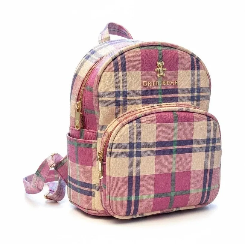 Circus by Sam Edelman Grid Bear Pink Plaid Mini Backpack Tartan Cute New
