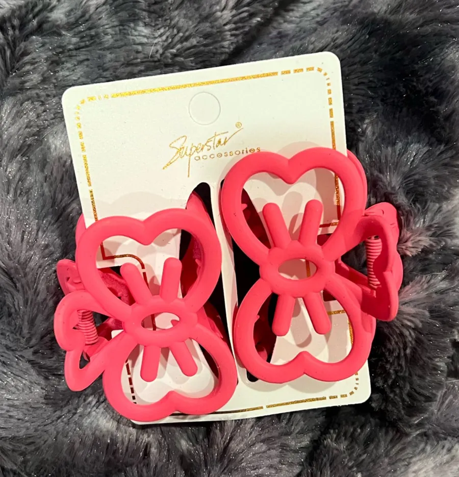 Pink Butterfly HK Hair Claw Clips