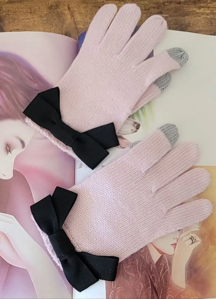 Kate Spade Bow Knit Gloves In Pink