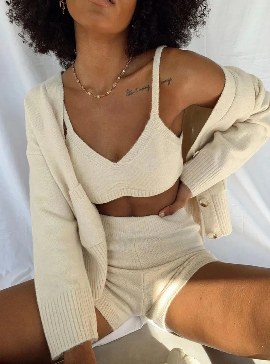 Nyla Bralette & Biker Short Set in Beige