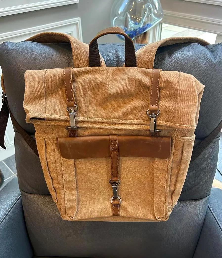 Canvas and Leather Women's Backpack Brown