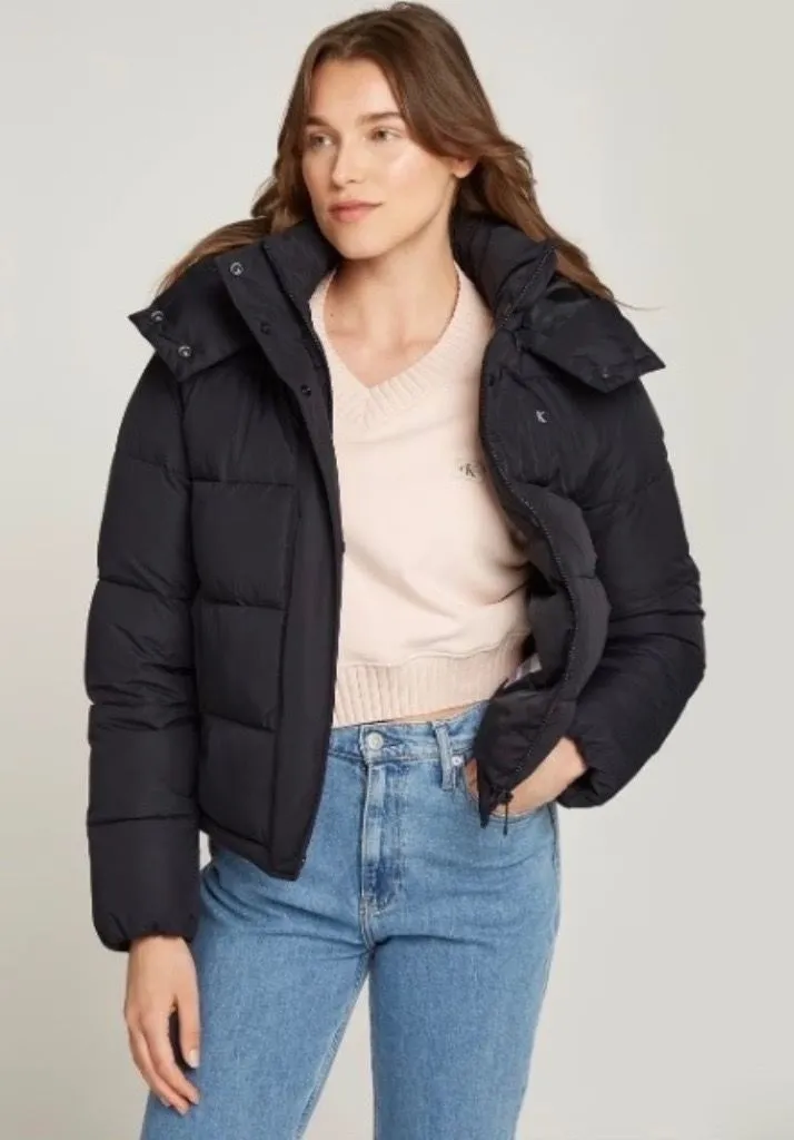 GAP Classic Down Puffer Winter Jacket Black Detachable Hood Y2K Size Small S