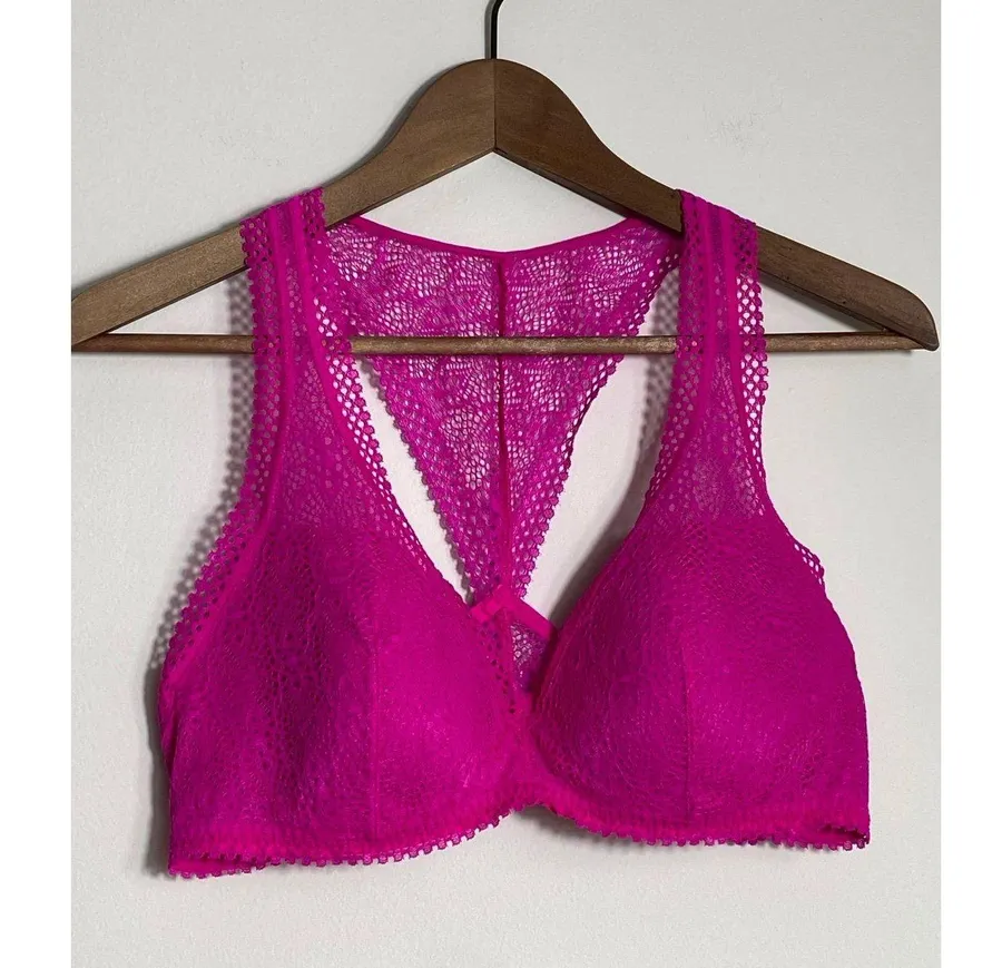 Victoria’s Secret Lace Racerback Bralette | Size Large | Hot Pink