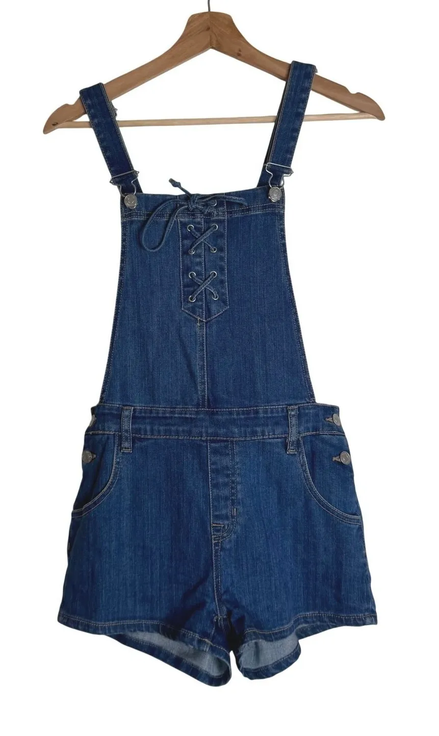 PacSun Women's Lace Up Front Denim Short Overalls Blue Size 26