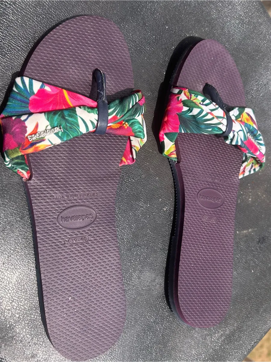 Havaianas Purple Footbed Tropical Fabric Strap Sandals 7 W