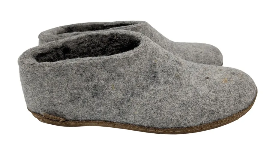 Glerups Grey Felted Wool Slipper Shoes Leather Sole Womens 7 EU 37 Danish Design Gray