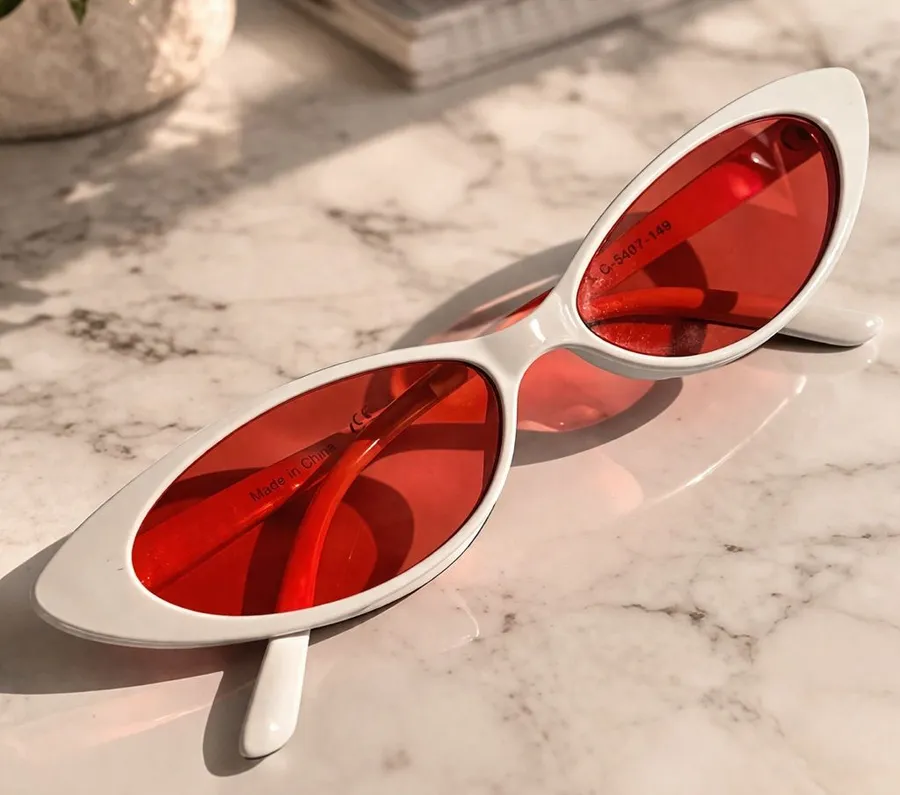 Cat Eye Sunglasses Oval Round Skinny Clout Goggles Small Glasses Pink and White