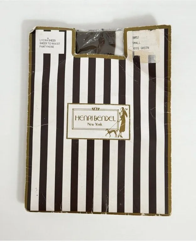 HENRI BENDEL Vintage Moss Green Tights Stockings Size Small NEW NIP