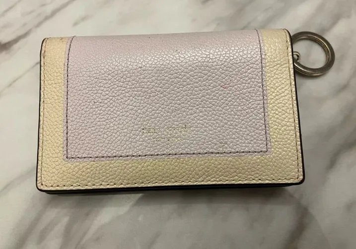 kate spade Two-Tone Pebbled Leather Bifold Wallet in Purple and Cream