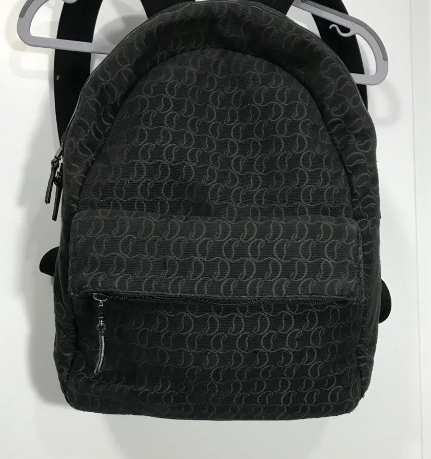 Christian Louboutin Zip N Flap Black Monogram Logo Jacquard Backpack EUC
