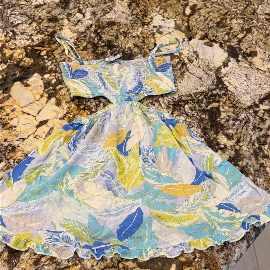Colorful Feather Print romper dress Blue