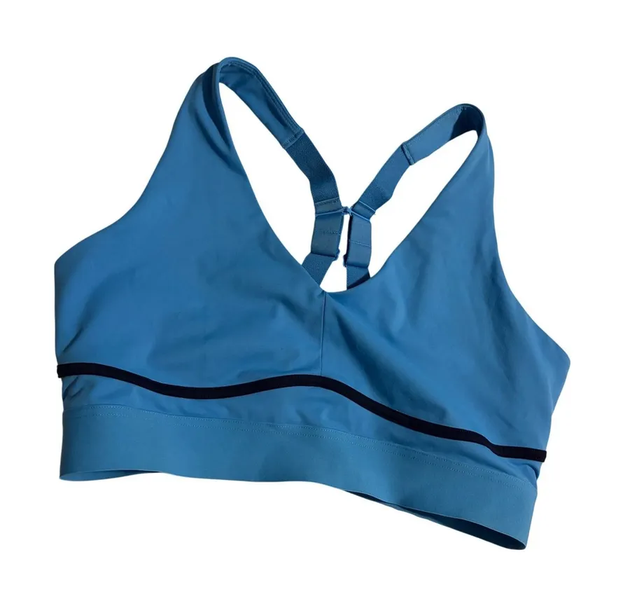 Fabletics Sports Bra Activewear Blue Stripe Adjustable Straps 1X Athleisure