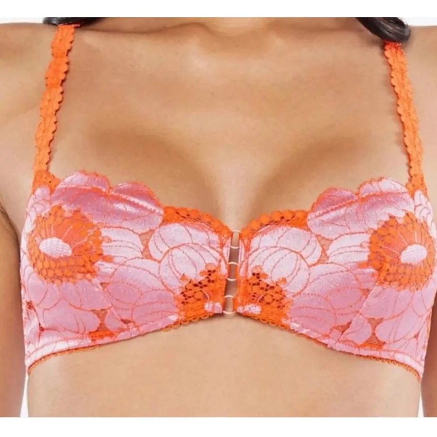 Savage X Fenty Poppies Floral Lace Bralette Orange Pink Unlined Bra XL