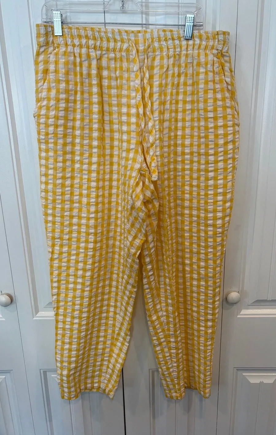 Woman Within Yellow And White Plaid Crops Size 20W