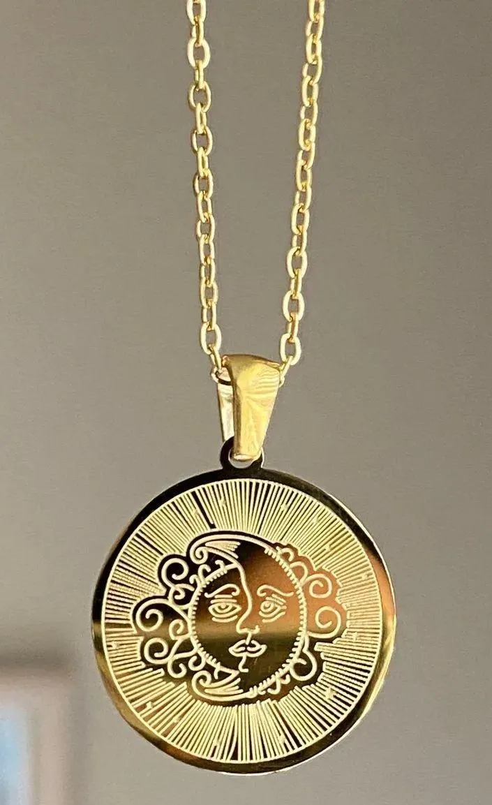 fully gold stainless steel celestial whimsical vintage moon necklace🌟
