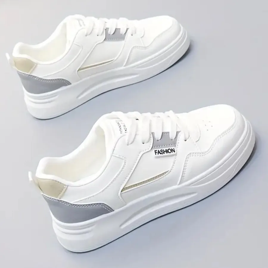 Women's White Gray Platform Chunky Athletic Fashion Sneaker Shoes, Size 7