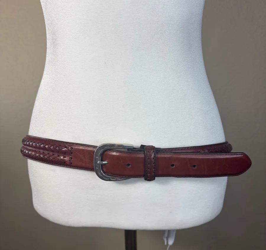 Vtg Brighton Belt Western Braided Leather Belt Silver Buckle Sz 36 Rodeo Boho