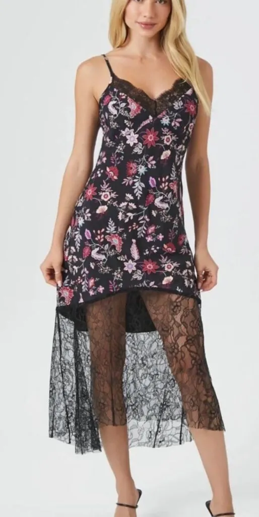 Y2K Lace Floral Maxi Dress Dark Romance Small WhimsyGoth Fairy Grunge NWOT