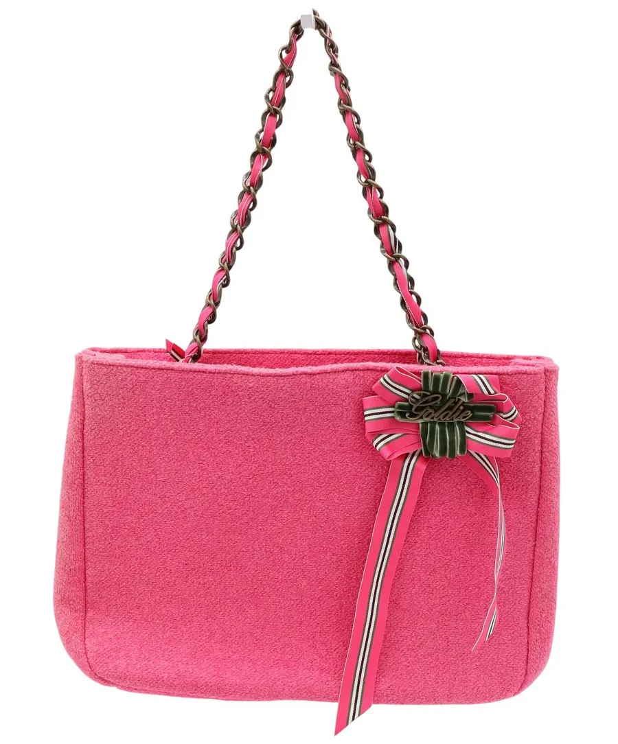 Bath & Body Works Goldie Pink Boucle Tote Bag Limited Edition Chain Strap Bow