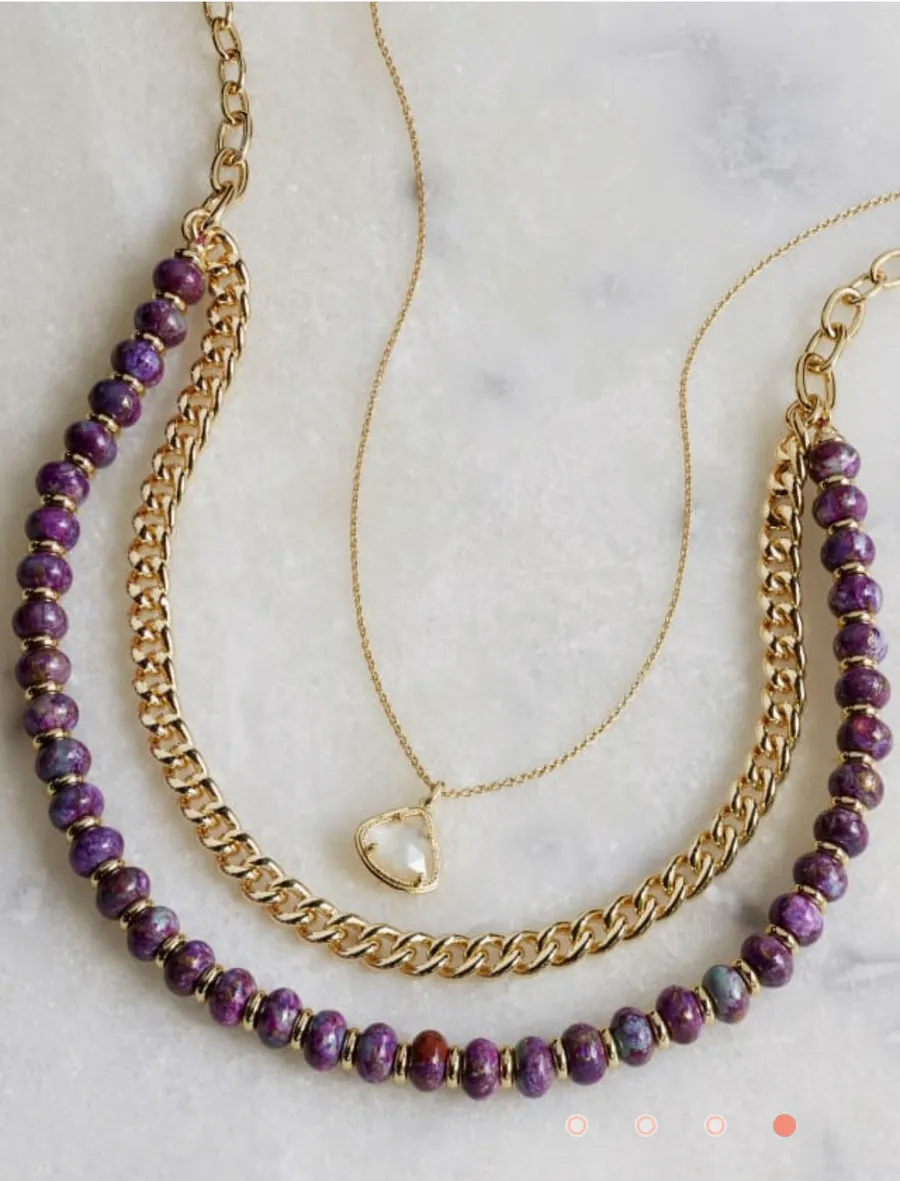 Rebecca Gold Multi Strand Necklace in Bronze Veined Purple Turquoise