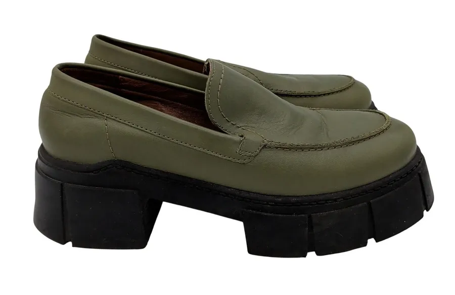 Free People Alohas Trailblazer Green Chunky Lug Platform Loafer 37.5 Women's 7