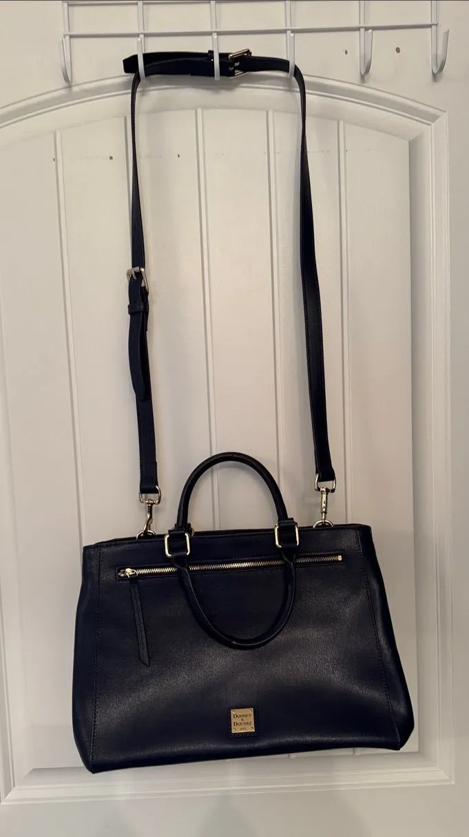 Dooney & Bourke Navy Leather Satchel with Gold Hardware