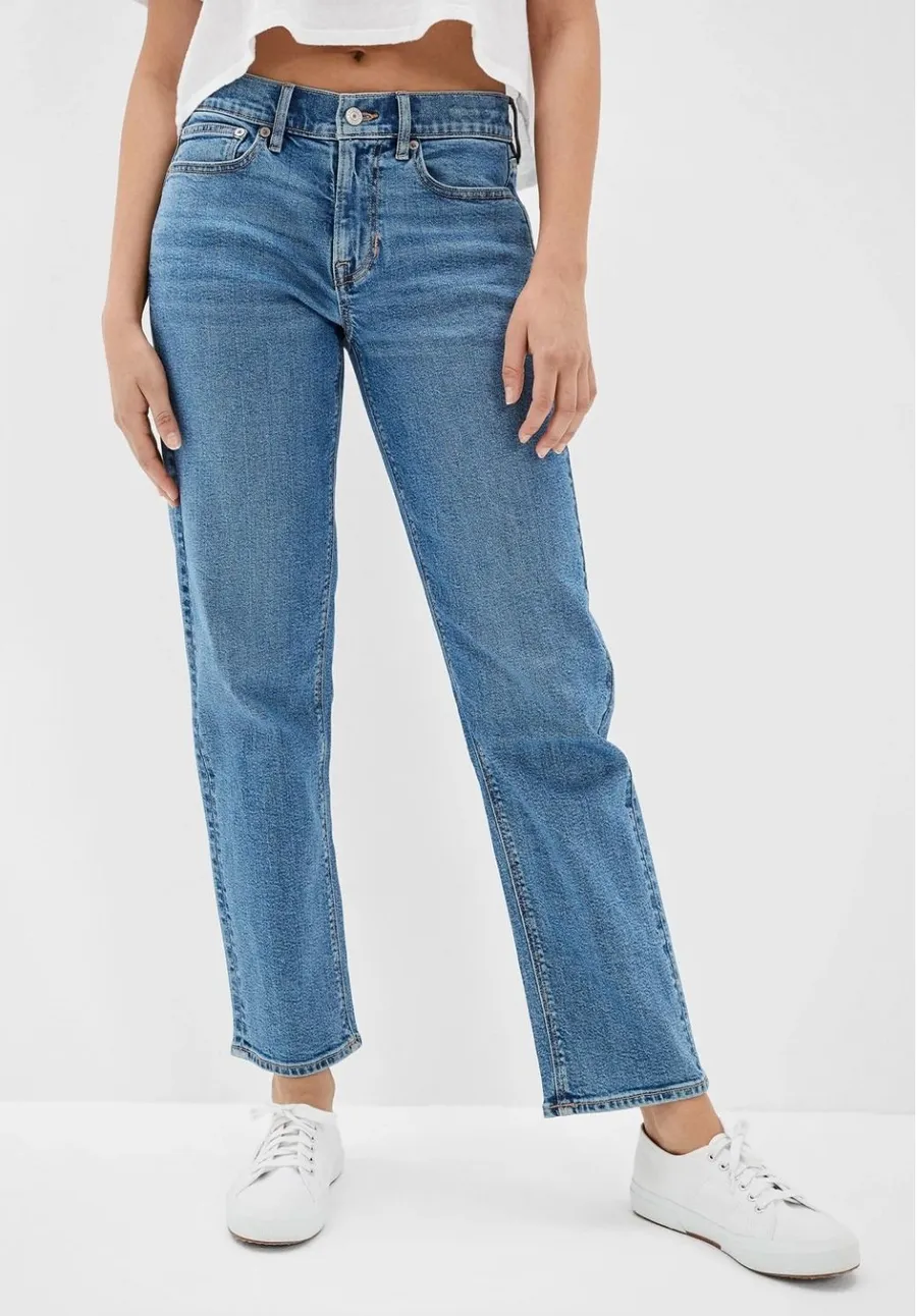 American Eagle Stretch 90s Straight Jean Medium Wash High Rise Classic Size 10