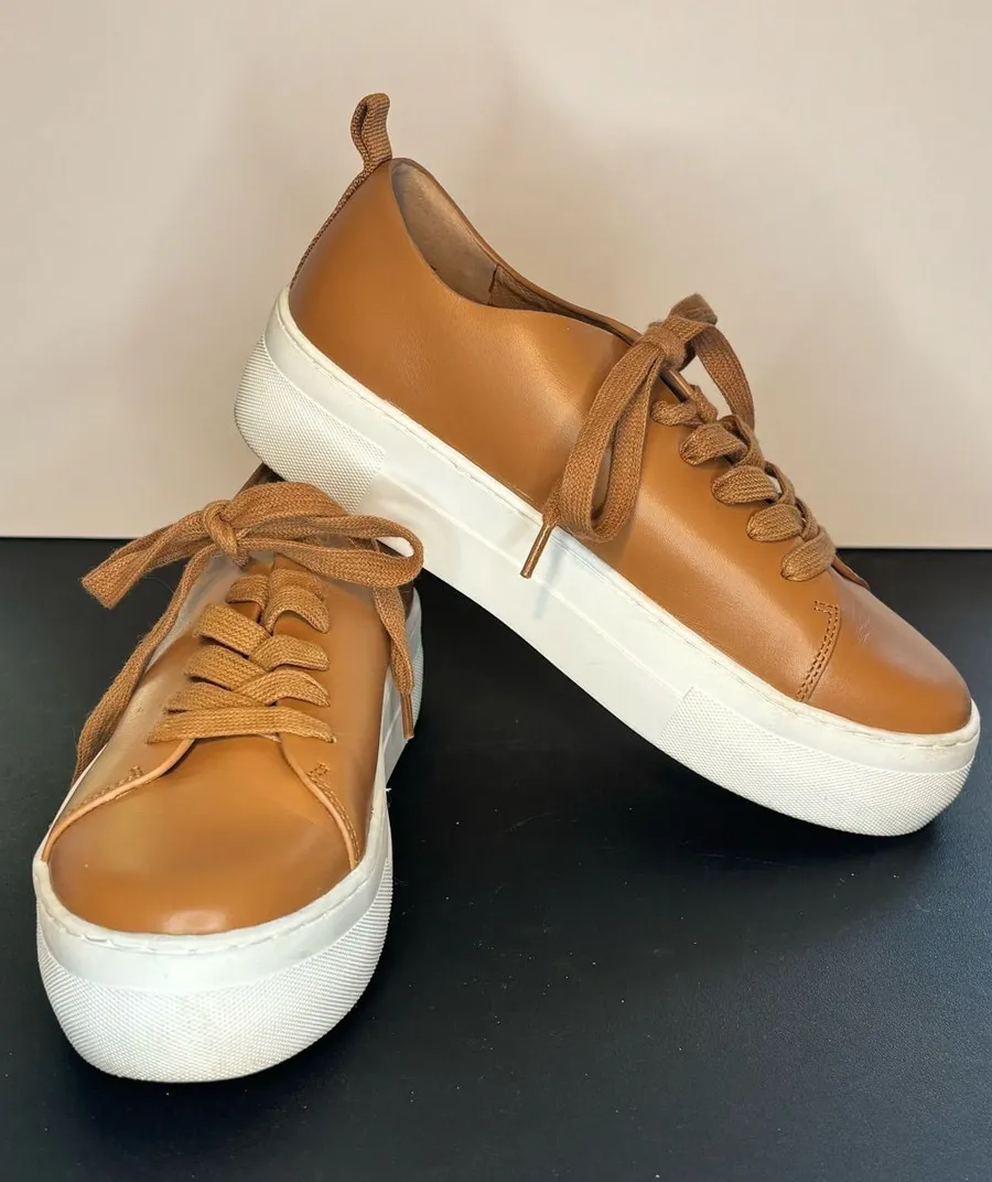 Women’s Tan Platform Leather Sneakers