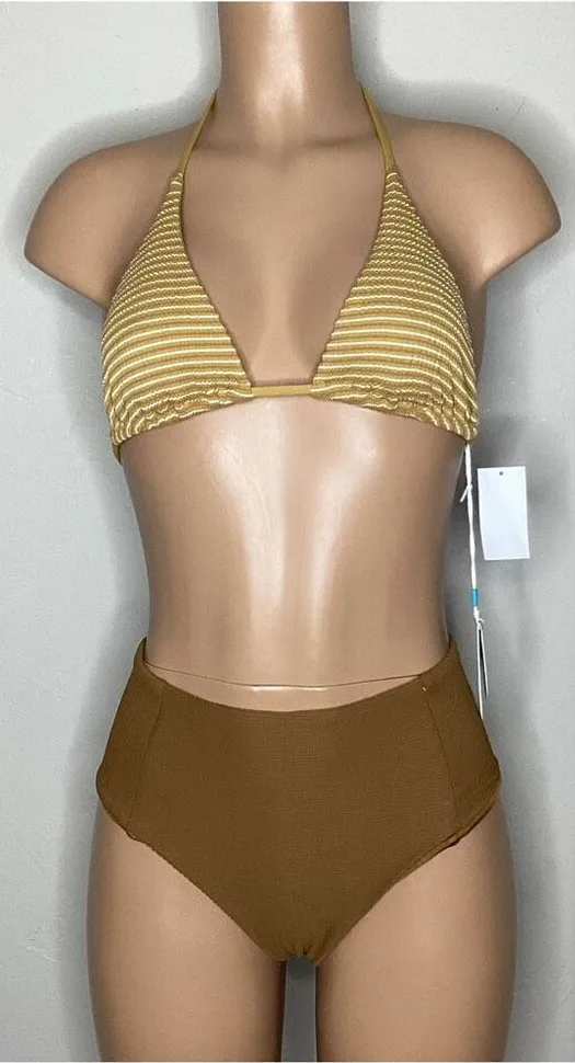 New. WET L.A. brown stripe bikini. Small. Retails $186