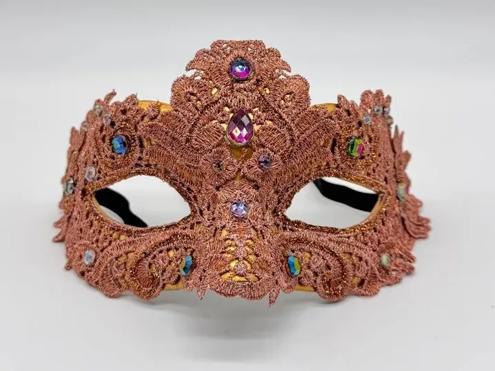 New Beyond Masquerade Rose Gold Lace Princess Venetian Mask Rhinestone Halloween Pink