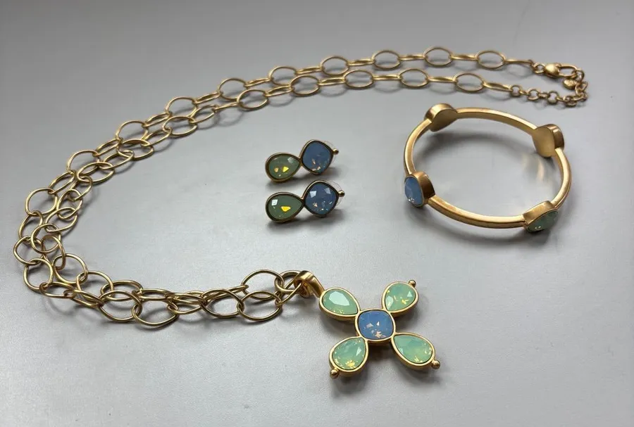 Brighton Versailles Mercury Cross Pendant Necklace Bangle Bracelet Earrings Set
