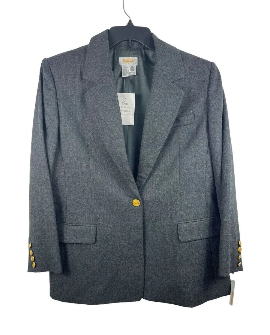 Talbots Gray Gold Details 100% Wool One Button Blazer 16P NWT MSRP $178